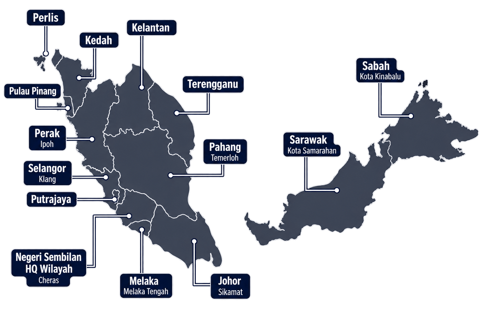 Map of Malaysia showing N9 security coverage